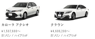 トヨタのカローラアクシオとクラウン